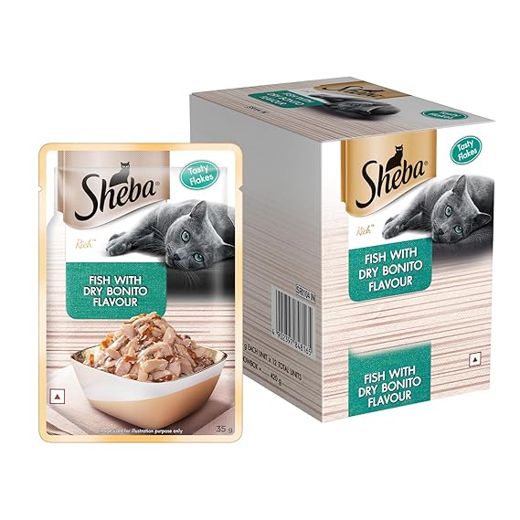 Sheba Adult Premium Wet Cat Food Food, Fish With Dry Bonito Flake, 12 Pouches