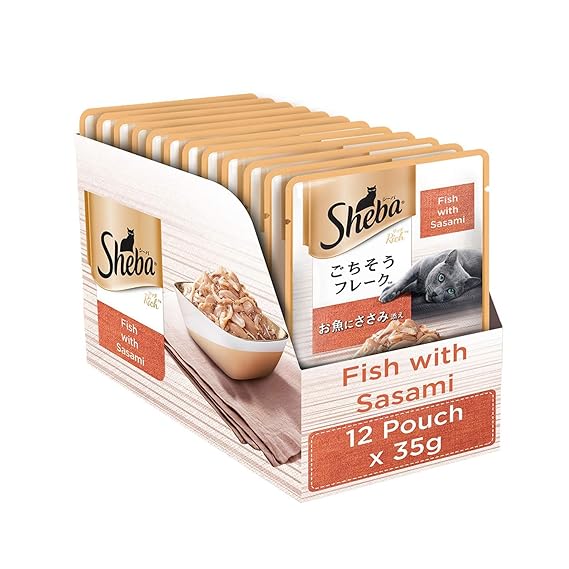 Sheba Adult Premium Wet Cat Food Food, Fish With Sasami, 12 Pouches
