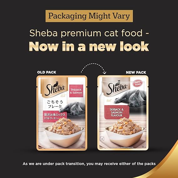 Sheba Premium Wet Cat Food Food, Fish Mix (Skipjack & Salmon), 12 Pouches, Adult
