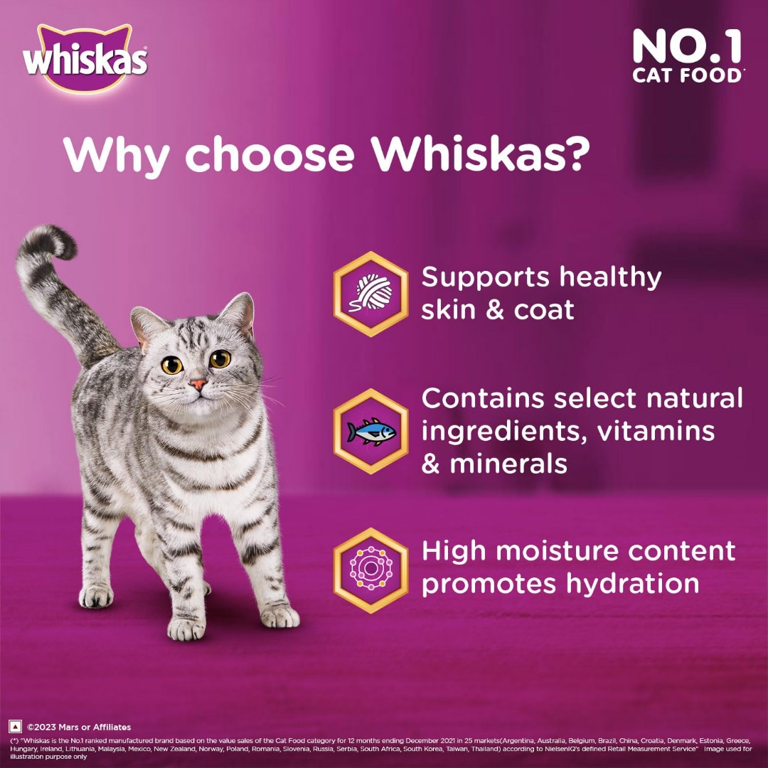 Whiskas Wet Cat Food For Adult Cats (1+Years), Tuna In Jelly Flavour, 12 Pouches