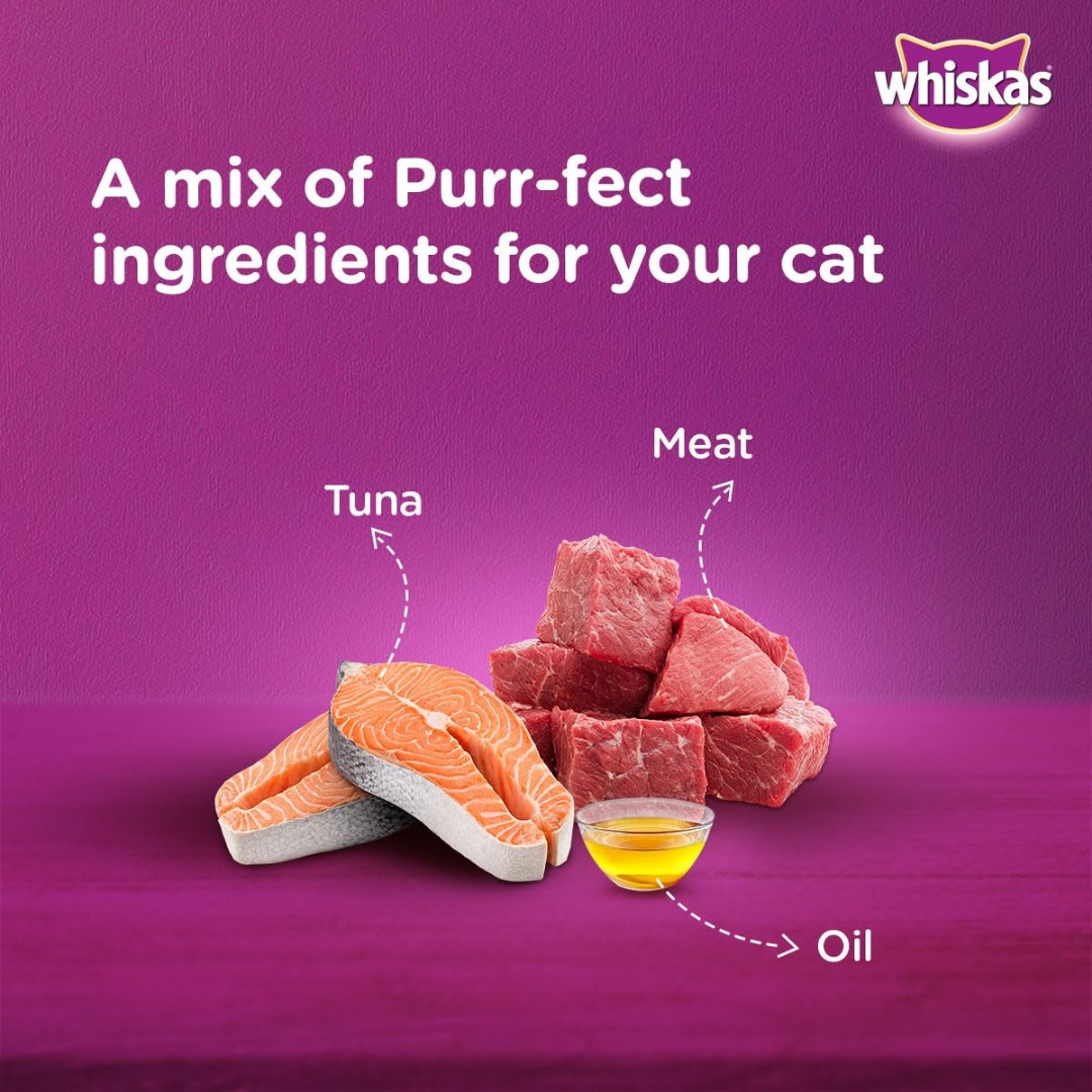Whiskas Wet Cat Food For Adult Cats (1+Years), Tuna In Jelly Flavour, 12 Pouches