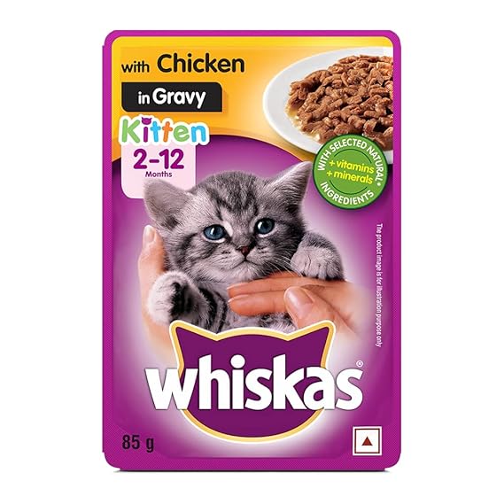 Whiskas Wet Food For Kittens (2-12 Months), Chicken In Gravy Flavour, 12 Pouches