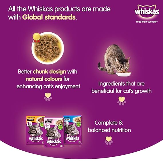 Whiskas Wet Food For Kittens (2-12 Months), Chicken In Gravy Flavour, 12 Pouches