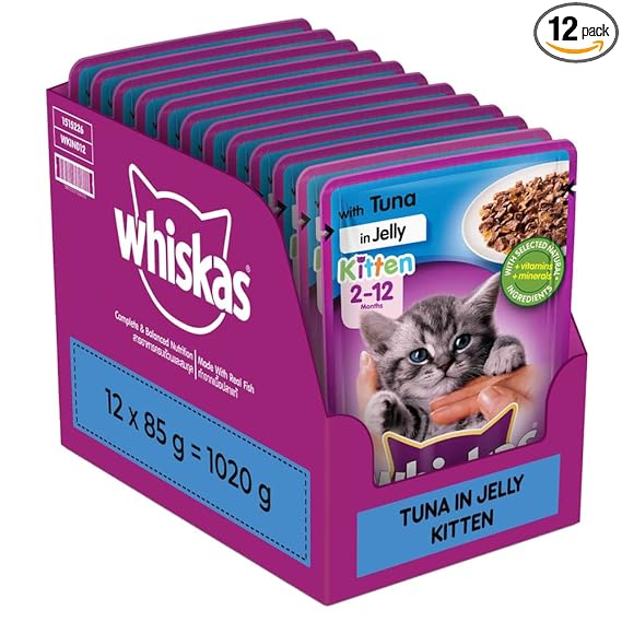 Whiskas Wet Food For Kittens (2-12 Months), Tuna In Jelly Flavour, 12 Pouches