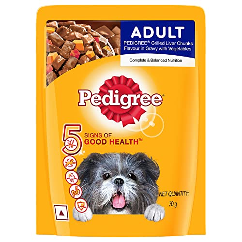 Pedigree Adult Wet Dog Food Grilled Liver Chunks Flavour in Gravy with Vegetables (Pack of 30)