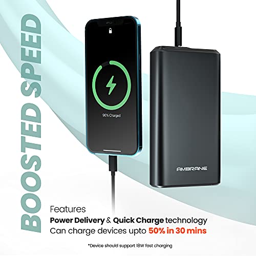 Ambrane 20000mAh Power Bank with 20W Fast Charging, Triple Output, Power Delivery, Type C Input