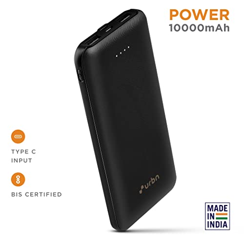 URBN 10000 mAh Li-Polymer Slim Type-C Power Bank with 12W Fast Charge, Type C & Micro Input