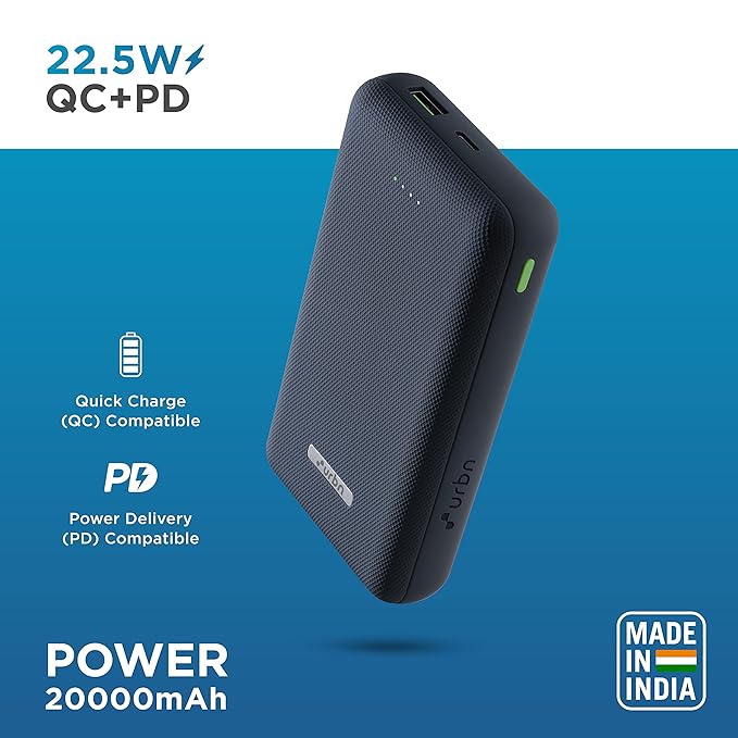 URBN 20000 mAh Lithium Polymer 22W Super Fast Charging Ultra Compact Power Bank