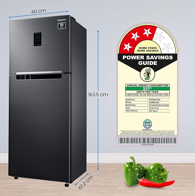 Samsung 301 L 3 Star Inverter Frost Free Double Door Refrigerator