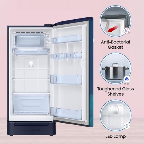 Samsung 189 L, 5 Star, Digital Inverter, Direct-Cool Single Door Refrigerator RR21D2H259U/HL, Base Stand Drawer, 2024 Model, Paradise Bloom Blue