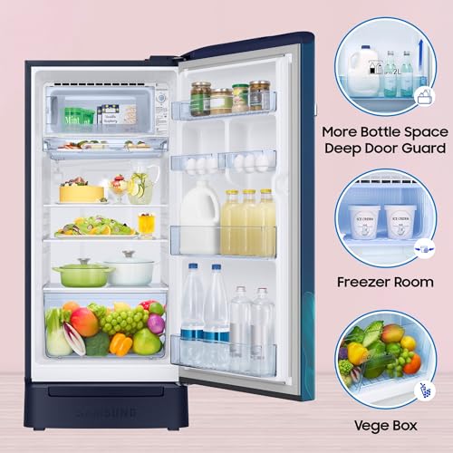 Samsung 189 L, 5 Star, Digital Inverter, Direct-Cool Single Door Refrigerator RR21D2H259U/HL, Base Stand Drawer, 2024 Model, Paradise Bloom Blue