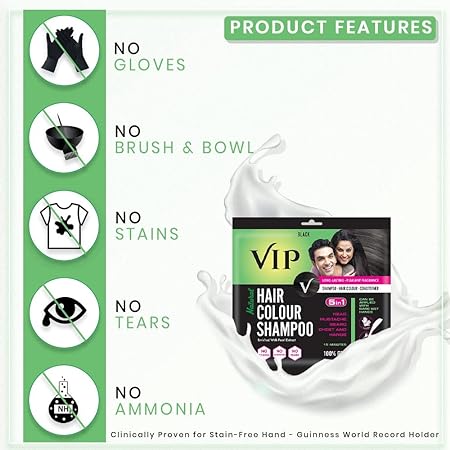 VIP Hair Colour Shampoo For Beard, Pack of 5
