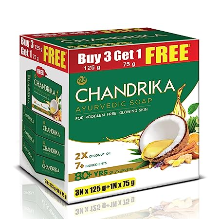 Chandrika Ayurvedic Handmade soap for Clear and glowing skin | 125g Pack of 3