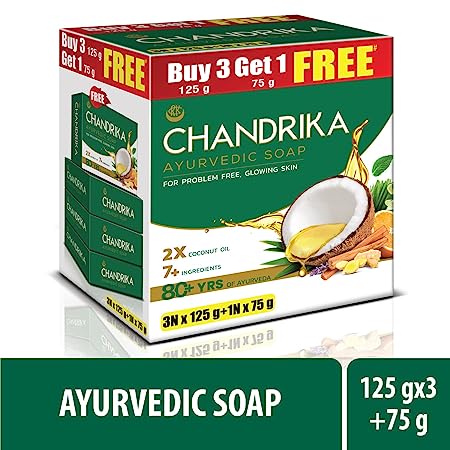 Chandrika Ayurvedic Handmade soap for Clear and glowing skin | 125g Pack of 3