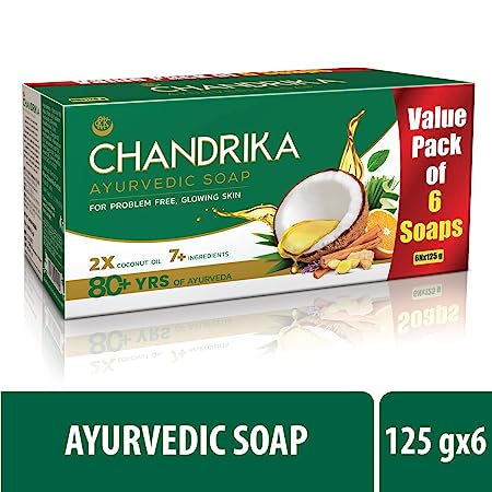 Chandrika Ayurvedic Handmade soap for Clear and glowing skin | 125g Pack of 6