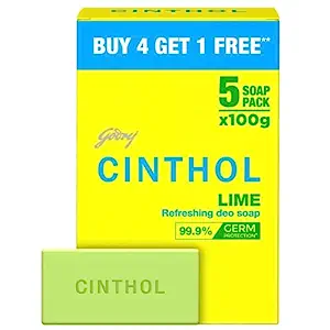 Cinthol Lime Soap, 999% Germ Protection, 100gm, Pack of 5