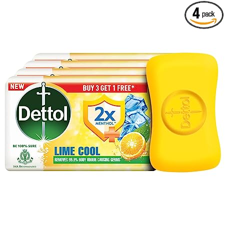 Dettol Lime Cool Bathing Soap Bar with 2X Menthol & long Lasting Freshness | 125g | Buy 3 Get 1 Free
