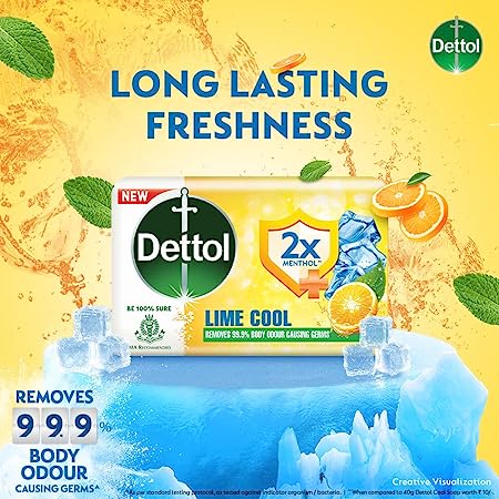 Dettol Lime Cool Bathing Soap Bar with 2X Menthol & long Lasting Freshness | 125g | Buy 3 Get 1 Free