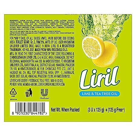 Liril Lime & Tea Tree Oil Soap, 125gm, Pack of 4