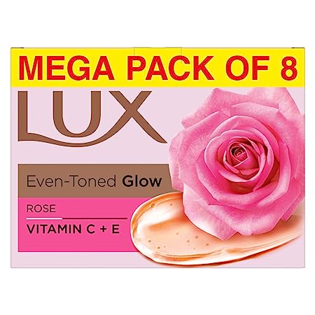 LUX Soft Glow Rose & Vitamin E For Glowing Skin Beauty Soap, 150gm, Pack of 8