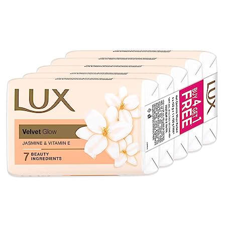LUX Velvet Glowing Jasmine & Vitamin E Bathing Soap, 150Gm Pack of 5