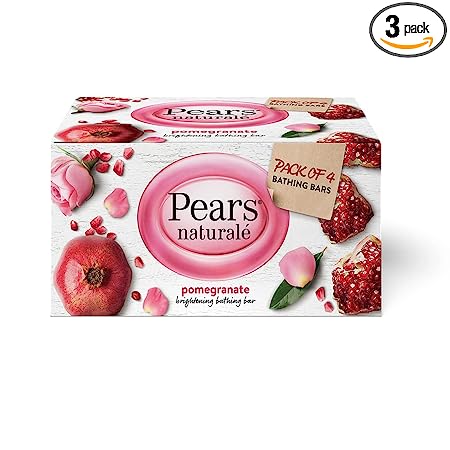 Pears Natural Pomegranate Brightening Bathing Soap Bar, 125gm, Pack of 4