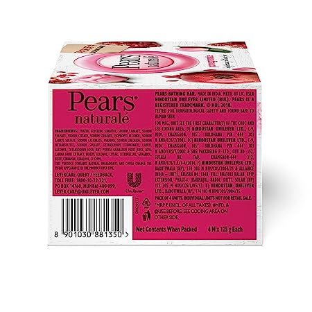 Pears Natural Pomegranate Brightening Bathing Soap Bar, 125gm, Pack of 4