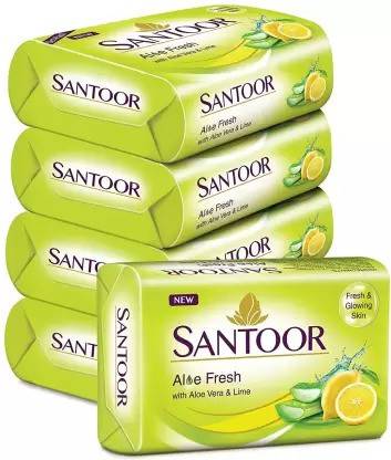 Santoor Aloe Fresh Soap, 125gm (Buy 4 Get 1 Free)