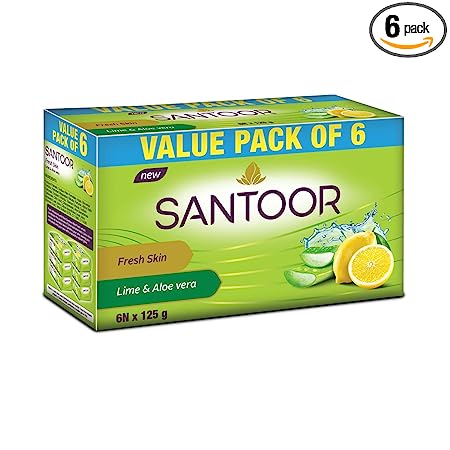 Santoor Aloe Fresh Soap, 125gm, Pack of 6