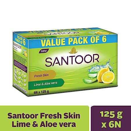 Santoor Aloe Fresh Soap, 125gm, Pack of 6