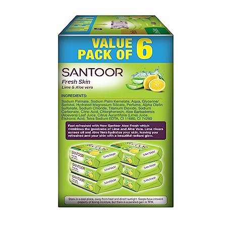 Santoor Aloe Fresh Soap, 125gm, Pack of 6