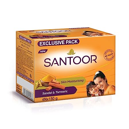 Santoor Sandal & Turmeric Soap for Total Skin Care, 150gm, Pack of 4