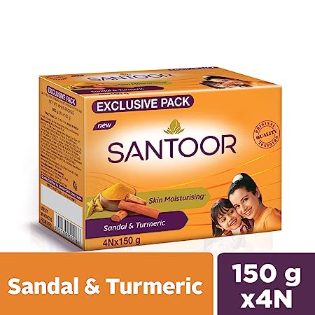 Santoor Sandal & Turmeric Soap for Total Skin Care, 150gm, Pack of 4