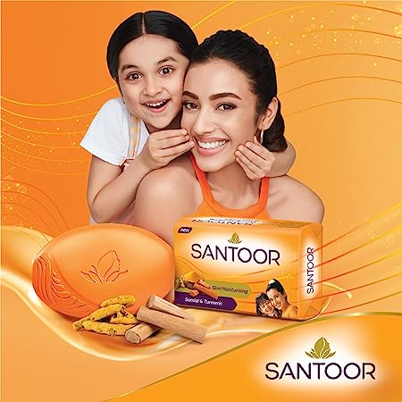 Santoor Sandalwood and Turmeric Bath Soap, 125gm, Pack of 8