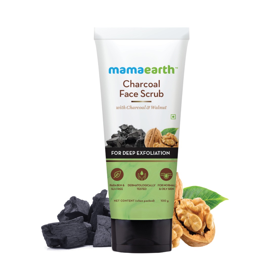 MamaEarth Charcoal Face Scrub for Oily Skin & Normal Skin, with Charcoal & Walnut
