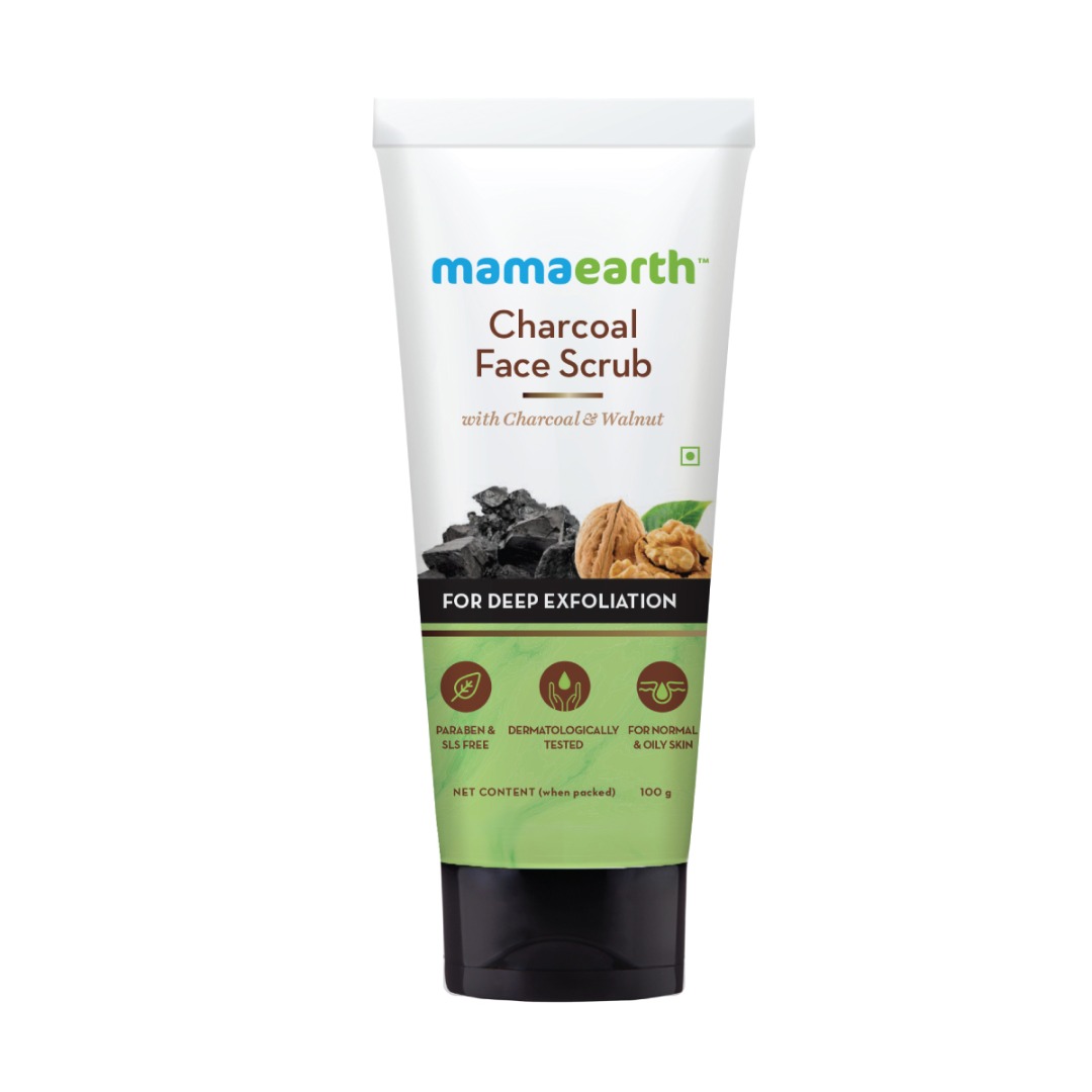 MamaEarth Charcoal Face Scrub for Oily Skin & Normal Skin, with Charcoal & Walnut