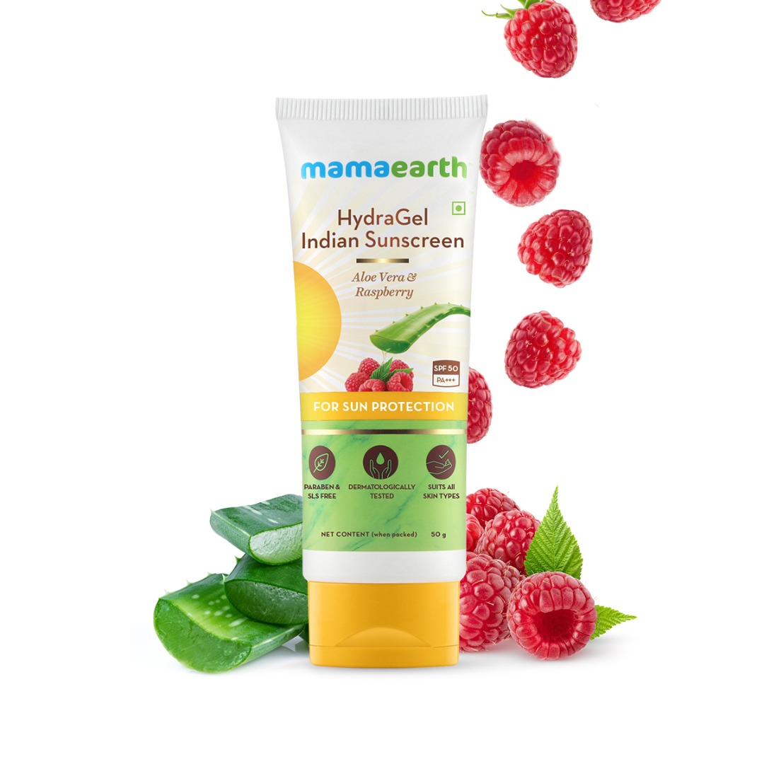 Mamaearth HydraGel Indian Sunscreen SPF 50 With Aloe Vera & Raspberry | for Sun Protection | For All Skin