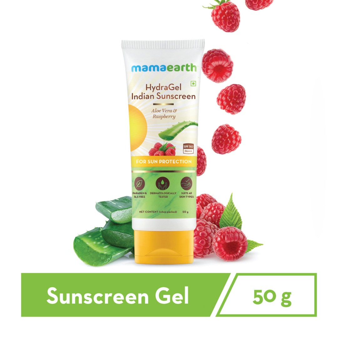 Mamaearth HydraGel Indian Sunscreen SPF 50 With Aloe Vera & Raspberry | for Sun Protection | For All Skin