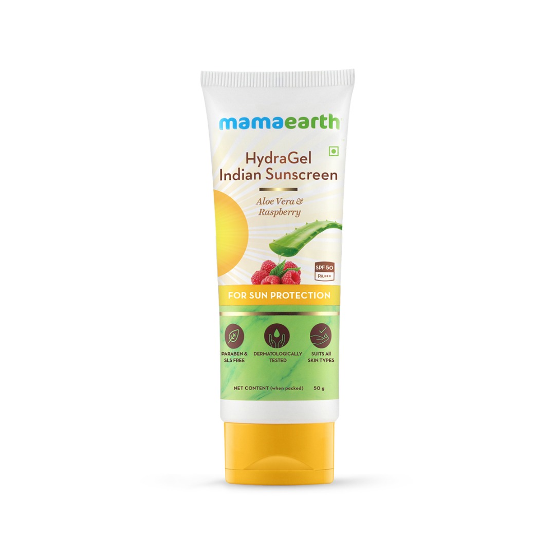 Mamaearth HydraGel Indian Sunscreen SPF 50 With Aloe Vera & Raspberry | for Sun Protection | For All Skin