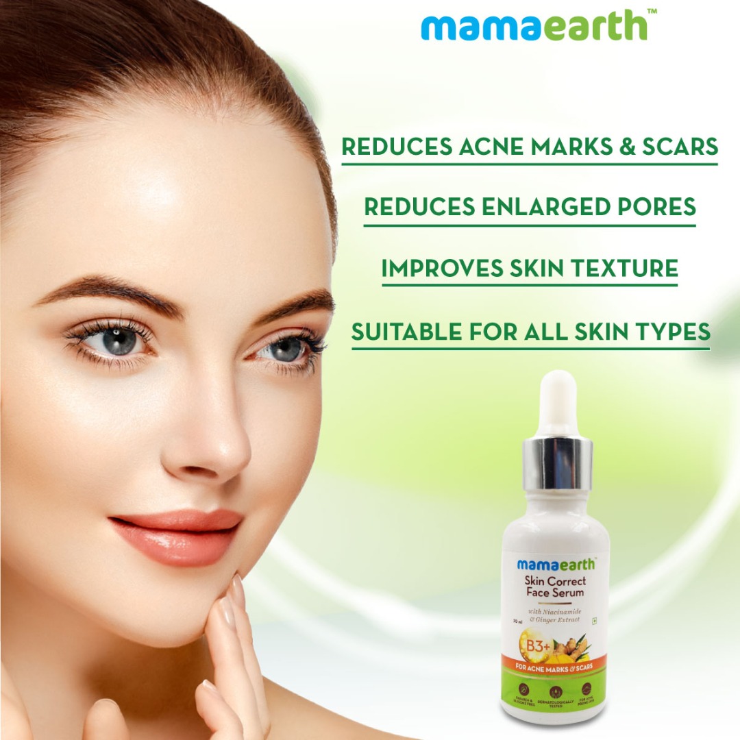 MamaEarth Skin Correct Face Serum with Niacinamide & Ginger Extract for Acne Marks & Scars