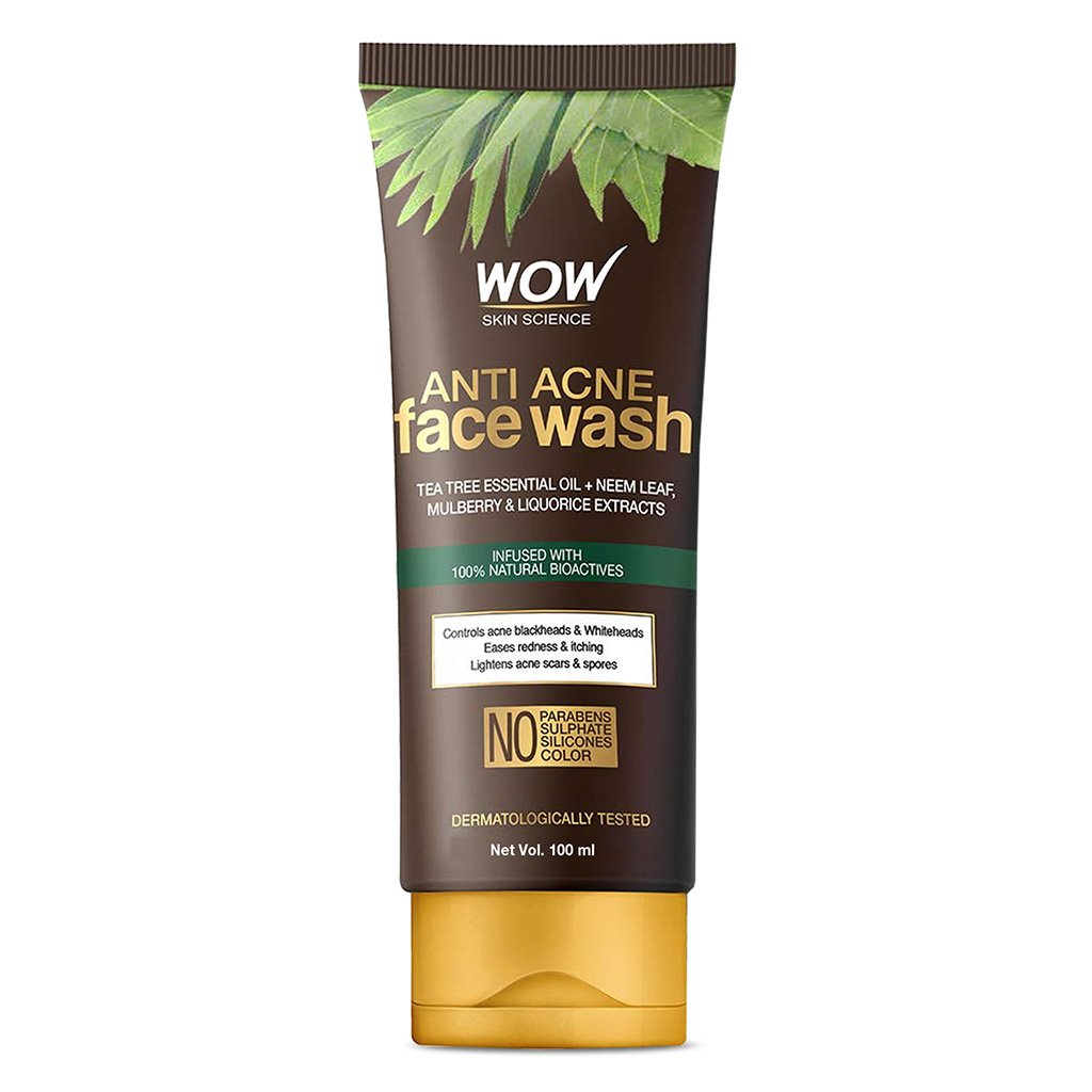 WoW Anti Acne Face Wash, with Tea Tree Essential Oil, Neem Leaf Extracts