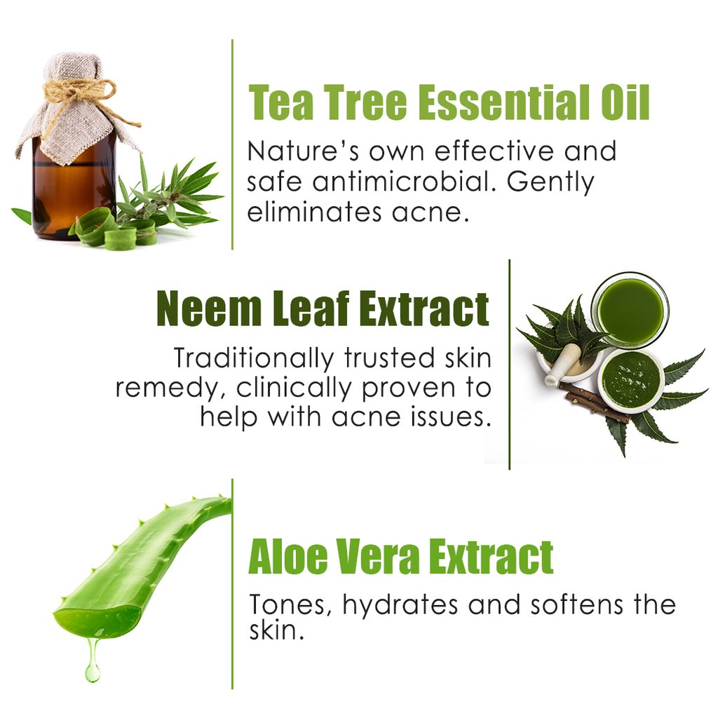 WoW Anti Acne Face Wash, with Tea Tree Essential Oil, Neem Leaf Extracts