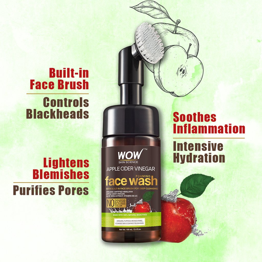 WoW Apple Cider Vinegar Foaming Face Wash (with Built-In Brush)