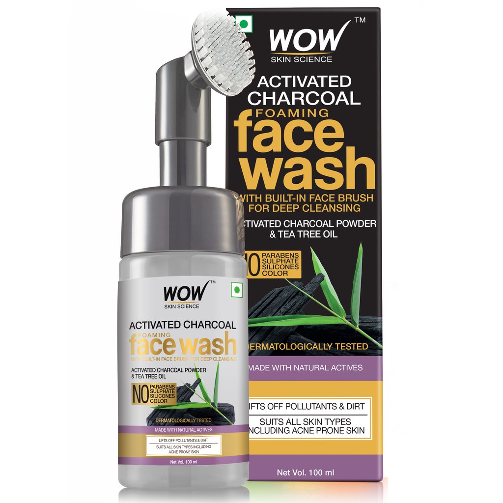 WoW Charcoal Foaming Face Wash with Built-In Face Brush