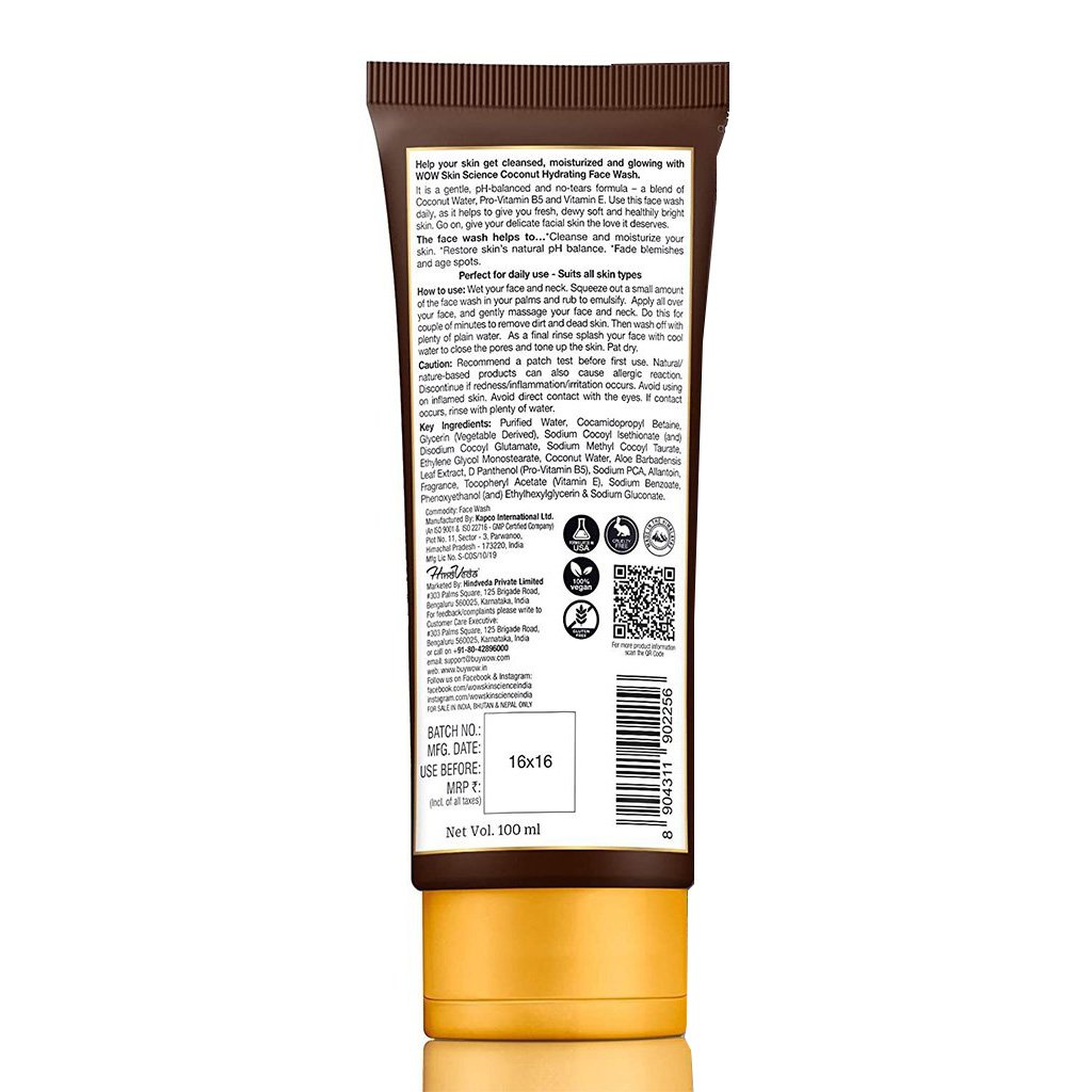 WoW Coconut Hydrating Face Wash with Coconut Water, Aloe Leaf Extract
