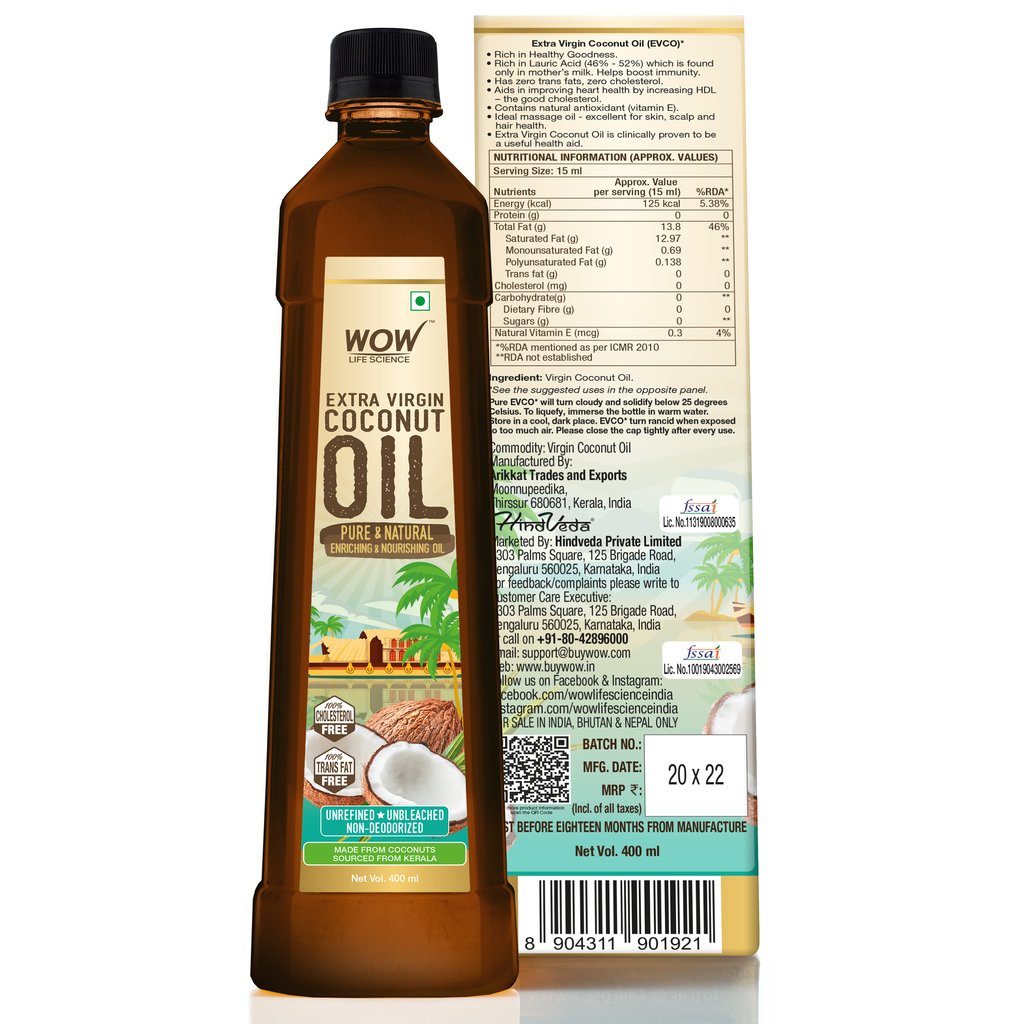 WoW Cold Pressed Extra Virgin Coconut Oil, Pure & Natural Enriching & Nourishing Oil Bottle