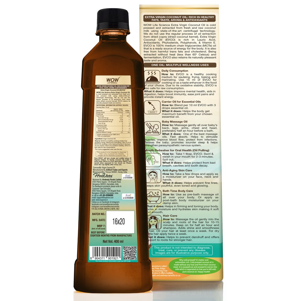 WoW Cold Pressed Extra Virgin Coconut Oil, Pure & Natural Enriching & Nourishing Oil Bottle