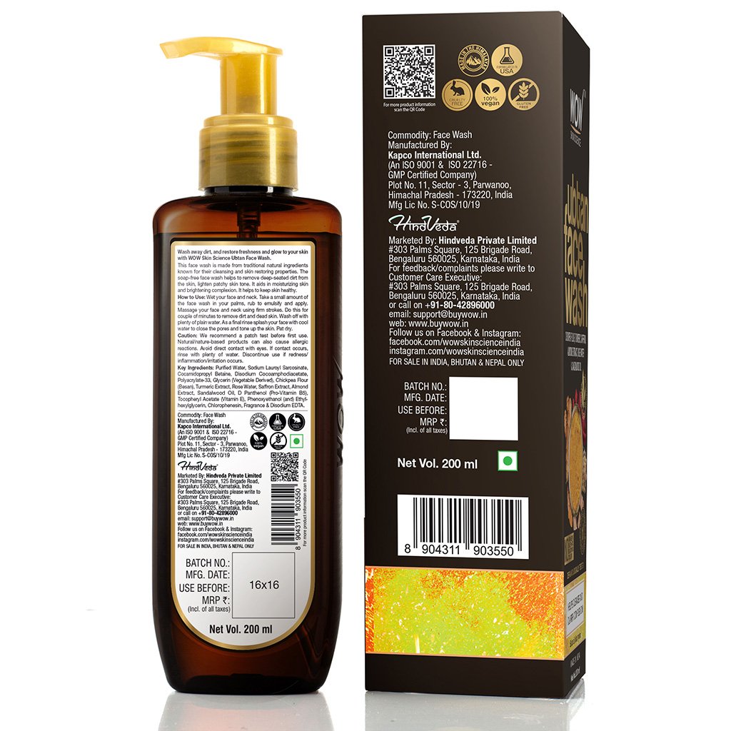 WOW Skin Science Ubtan Cleansing Face Wash - Turmeric & Saffron