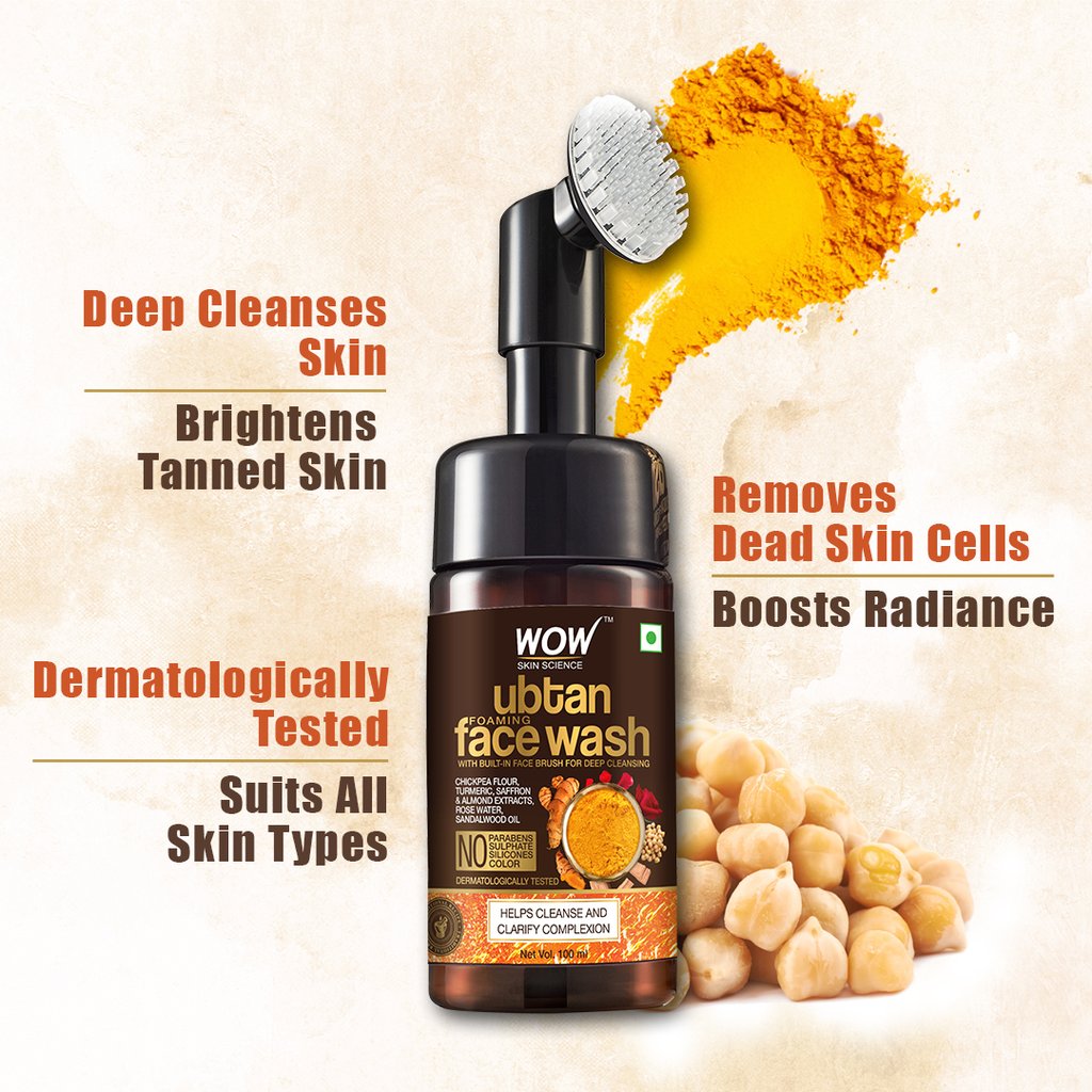 WoW Ubtan Foaming Face Wash with Built-In Face Brush for Deep Cleansing