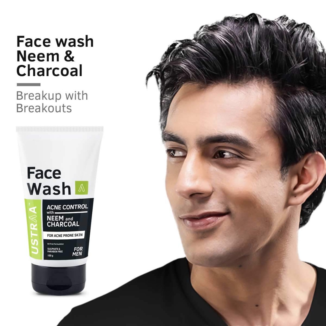 Ustraa Face Wash Acne Control with Neem and Charcoal | Targeted Cleanser for Acne Prone Skin